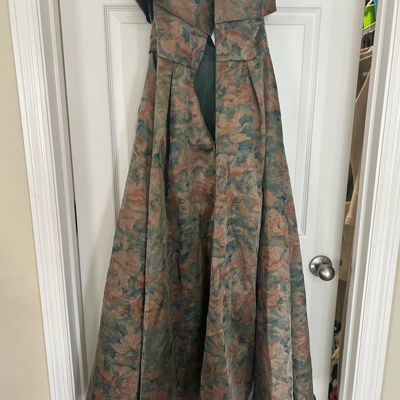 Azazie Strapless Floral Dress in Green and Gold - Picture 4 of 7